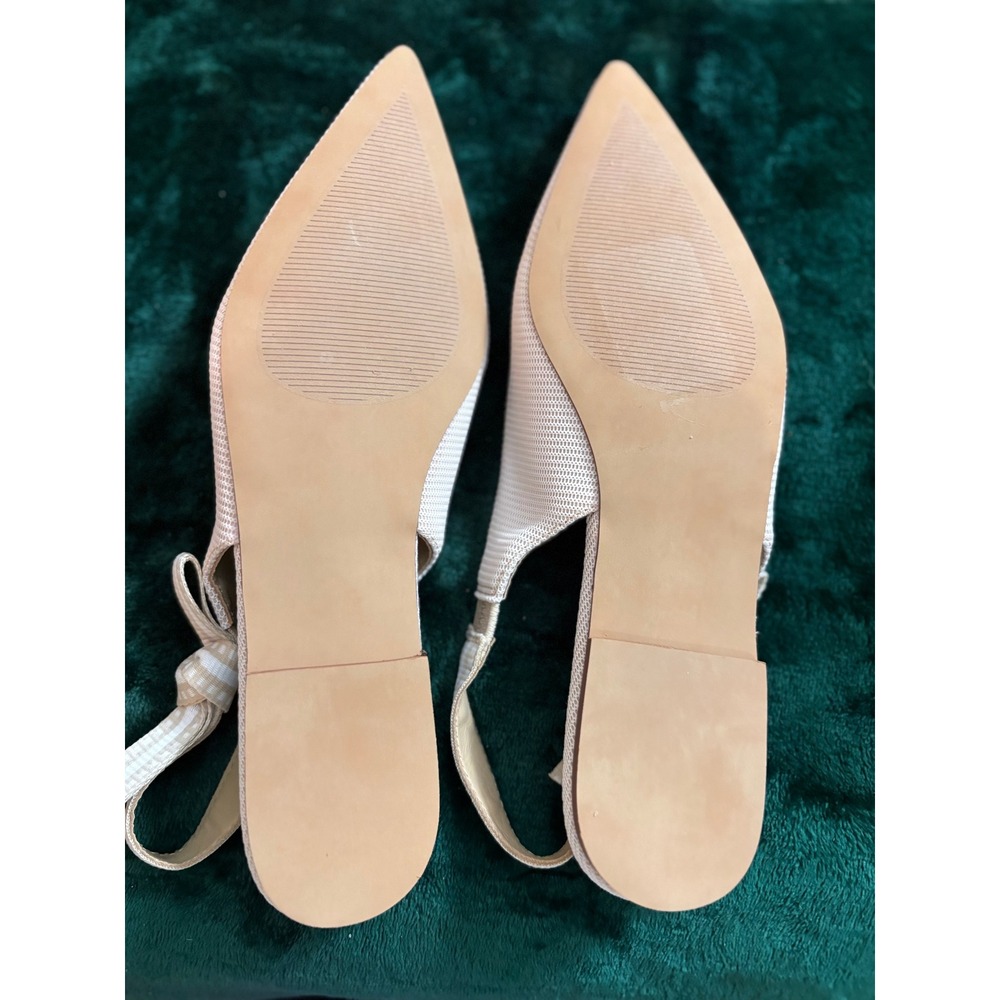 Steve Madden Olsen Slingback Flats Beige Mesh Gingham Bow Pointed Toe 8M - Picture 4 of 8